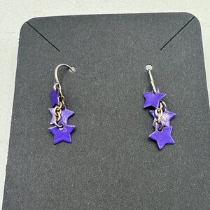 Purple Star Dangle Earrings With Silver-Tone Hooks